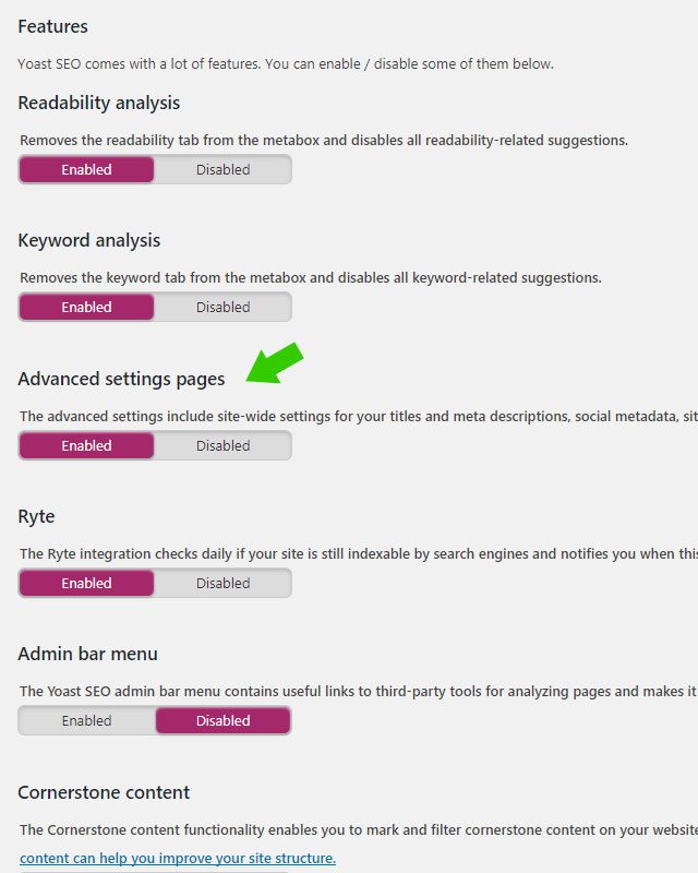 Advanced settings pages Yoast SEO